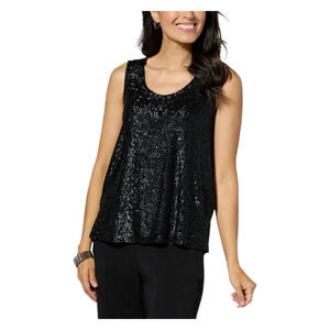 WynneCollection Women's Sequin Knit Tank Black - Regular